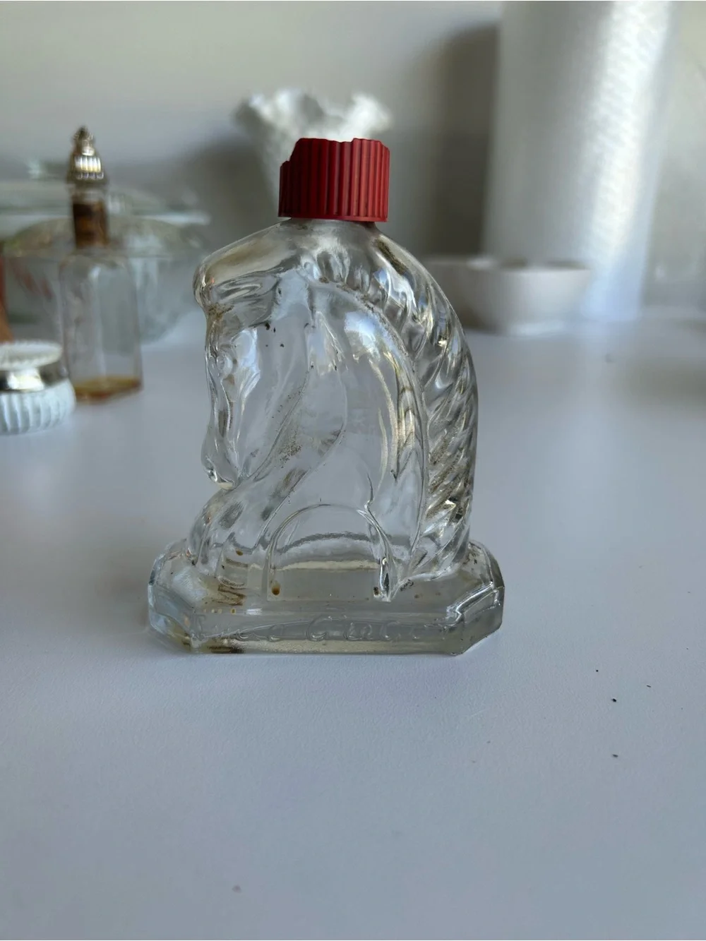 Vintage Avon etc Decorative Glass Bottles and Vanity Jar - Olive Green Accent
